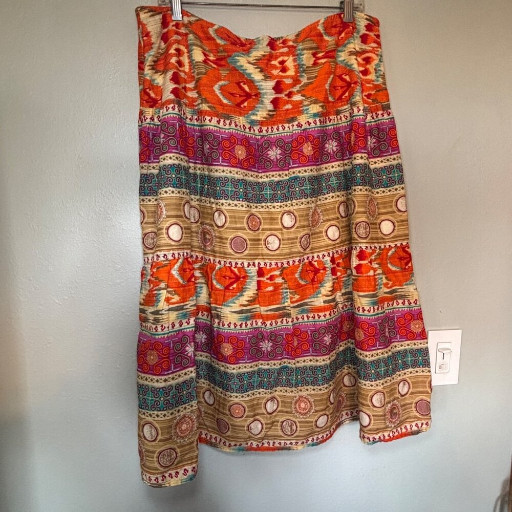 Evan-Picone Womens Skirt Boho Hippie Style A-Line Size 16 100% Cotton Lined Midi